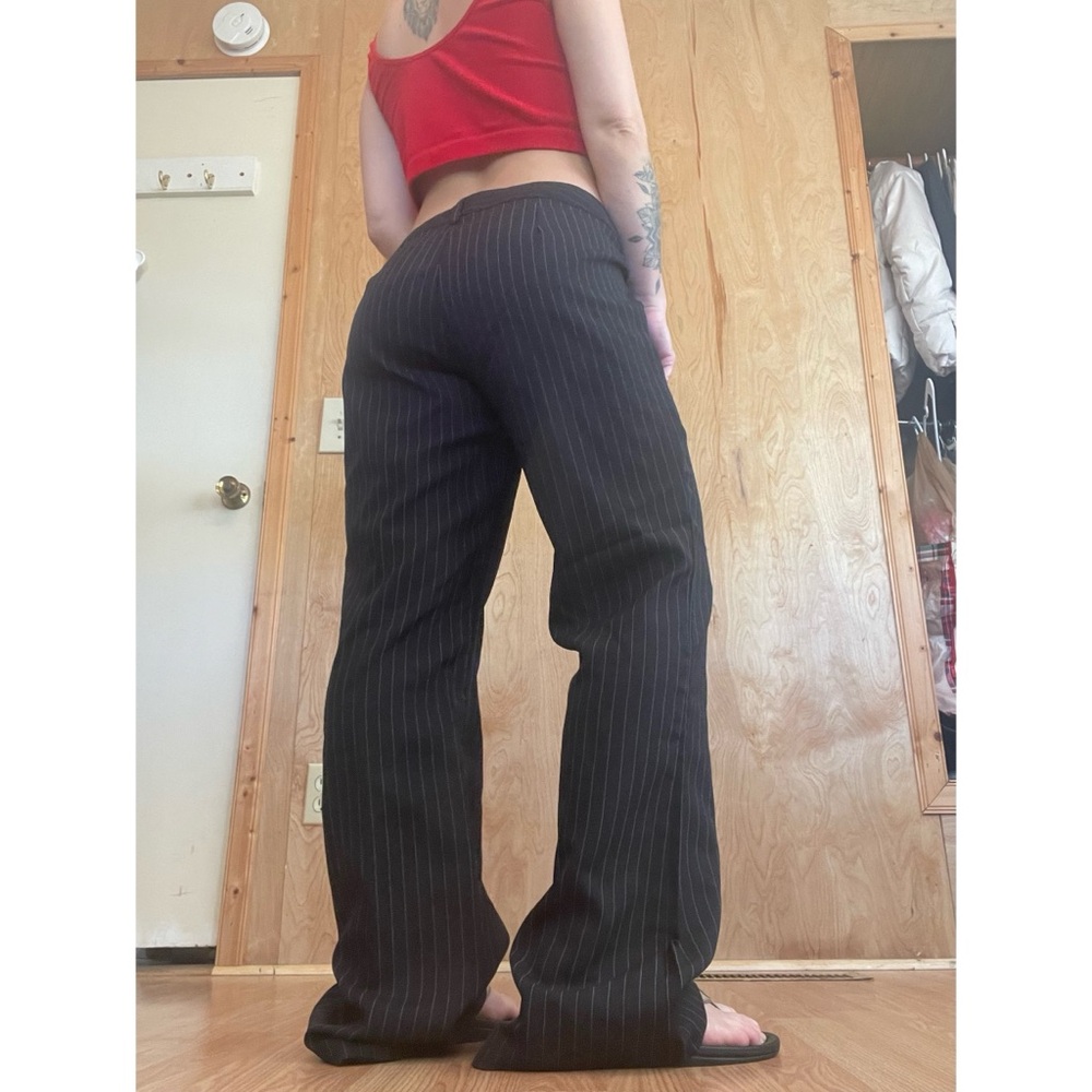 Women's Black Pinstripe Boot Cut Pants - Sleek Flared Trousers